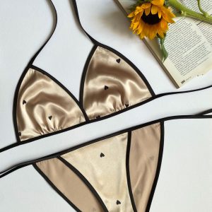 ست بیکینی طرح قلب رنگ بژ