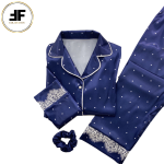 لباس خواب زنانه ست بلوز و شلوار طرح خالدار سورمه ای