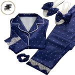 لباس خواب زنانه ست بلوز و شلوار طرح خالدار سورمه ای