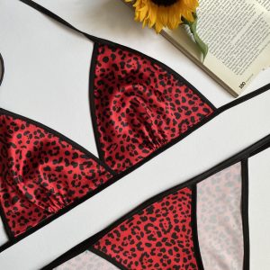 ست بیکینی طرح پلنگی قرمز مشکی