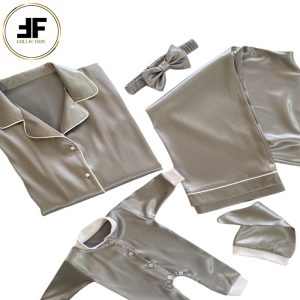 ست لباس خواب مادر و کودک طرح ساده طوسی