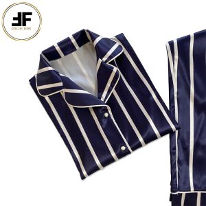 لباس خواب زنانه ست بلوز و شلوار طرح خط دار سورمه ای