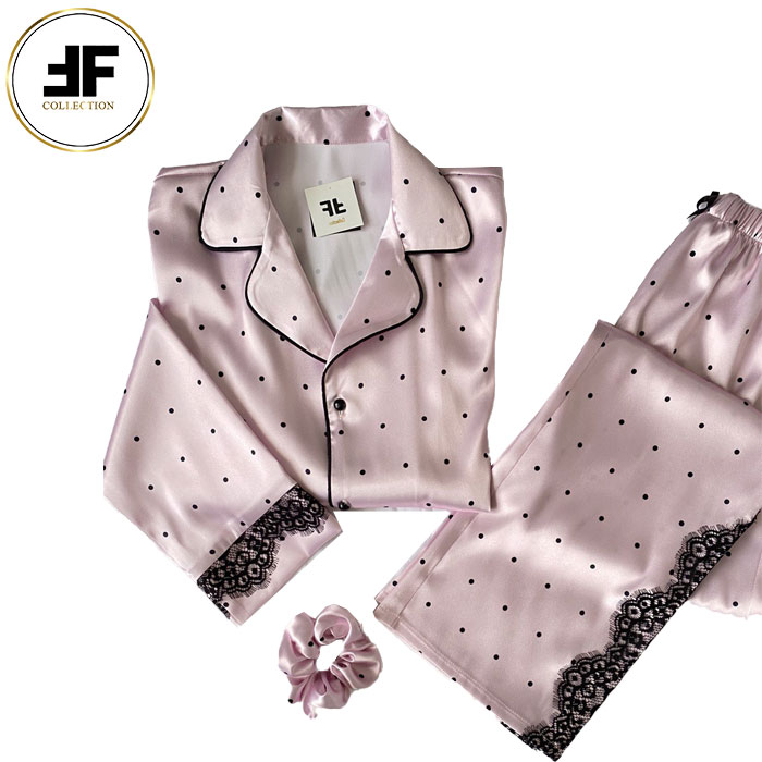 لباس خواب زنانه ست بلوز و شلوار طرح خال دار صورتی لباس خواب زنانه ست بلوز و شلوار طرح خال دار صورتی