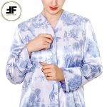 لباس خواب زنانه ست بلوز و شلوار طرح گلدار آبی