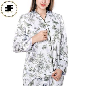 لباس خواب زنانه ست بلوز و شلوار طرح گلدار مشکی