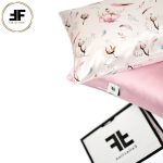 روبالشی ساتن الیکس طرح گلدار صورتی