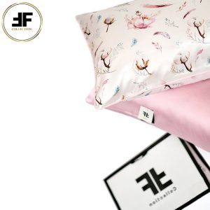 روبالشی ساتن الیکس طرح گلدار صورتی