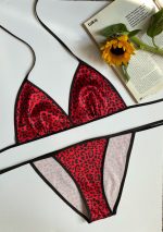 ست بیکینی طرح پلنگی قرمز مشکی