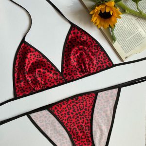 ست بیکینی طرح پلنگی قرمز مشکی