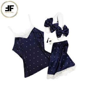 لباس خواب زنانه ست تاپ و شلوارک طرح خال دار سورمه ای