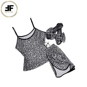 لباس خواب زنانه ست تاپ و شلوارک طرح پلنگی مشکی