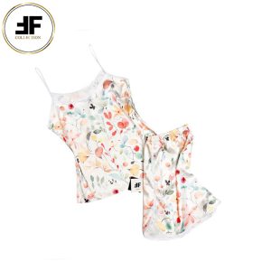 لباس خواب زنانه ست تاپ و شلوارک طرح گل های بهاری