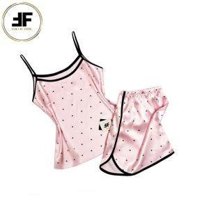 لباس خواب زنانه ست تاپ و شلوارک طرح خالدار صورتی