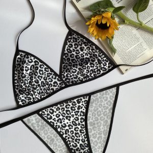 ست بیکینی طرح پلنگی سفید مشکی