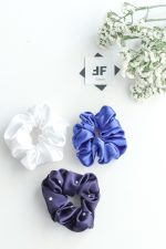 ست اسکرانچی ساتن الیکس سورمه ای