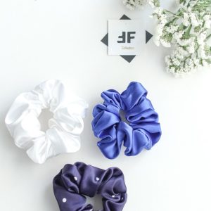 ست اسکرانچی ساتن الیکس سورمه ای