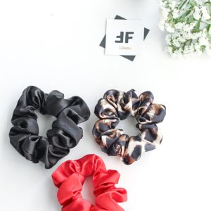 ست اسکرانچی ساتن الیکس قرمز _ مشکی