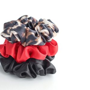 ست اسکرانچی ساتن الیکس قرمز _ مشکی