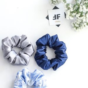 ست اسکرانچی ساتن الیکس آبی _ سورمه ای