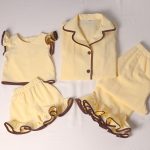 ست بلوز شلوار نخی زرد کره ای مدل چیندار